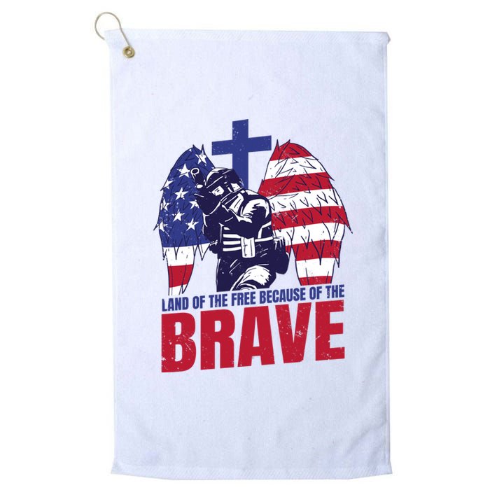 Land Of The Free Because Of The Brave Soldier Cross Platinum Collection Golf Towel