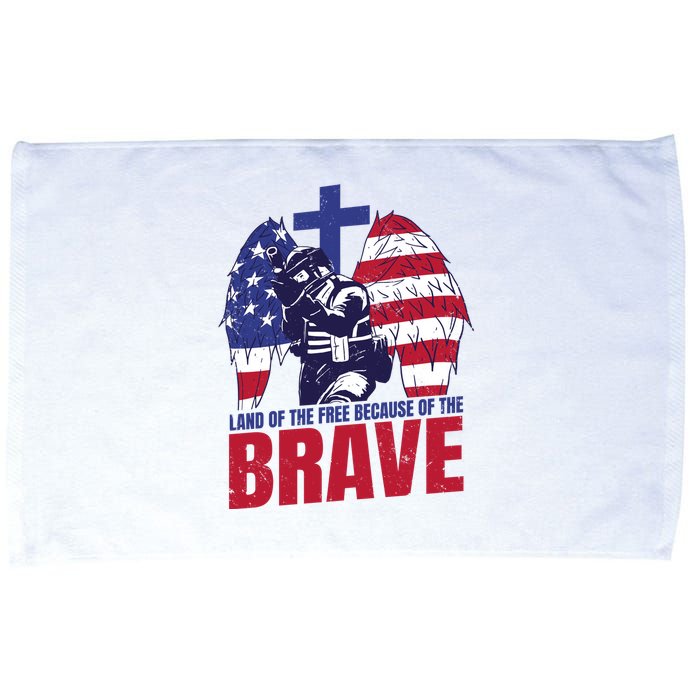 Land Of The Free Because Of The Brave Soldier Cross Microfiber Hand Towel