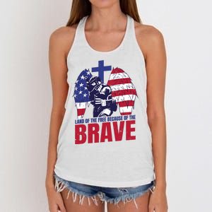 Land Of The Free Because Of The Brave Soldier Cross Women's Knotted Racerback Tank