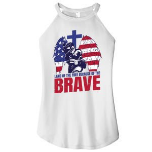 Land Of The Free Because Of The Brave Soldier Cross Women's Perfect Tri Rocker Tank