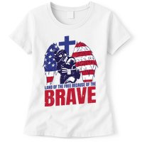 Land Of The Free Because Of The Brave Soldier Cross Womens T-Shirt