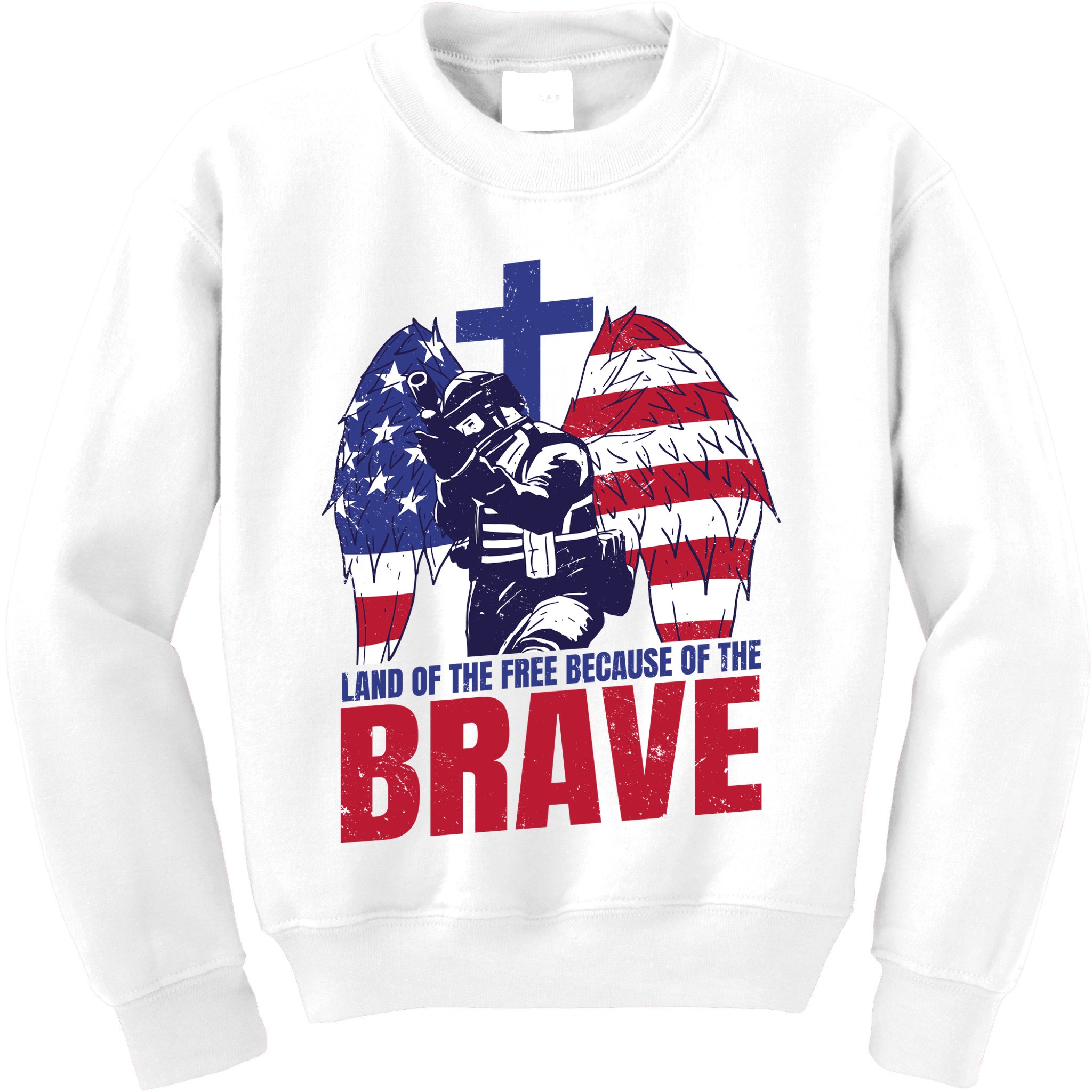 Land Of The Free Because Of The Brave Soldier Cross Kids Sweatshirt