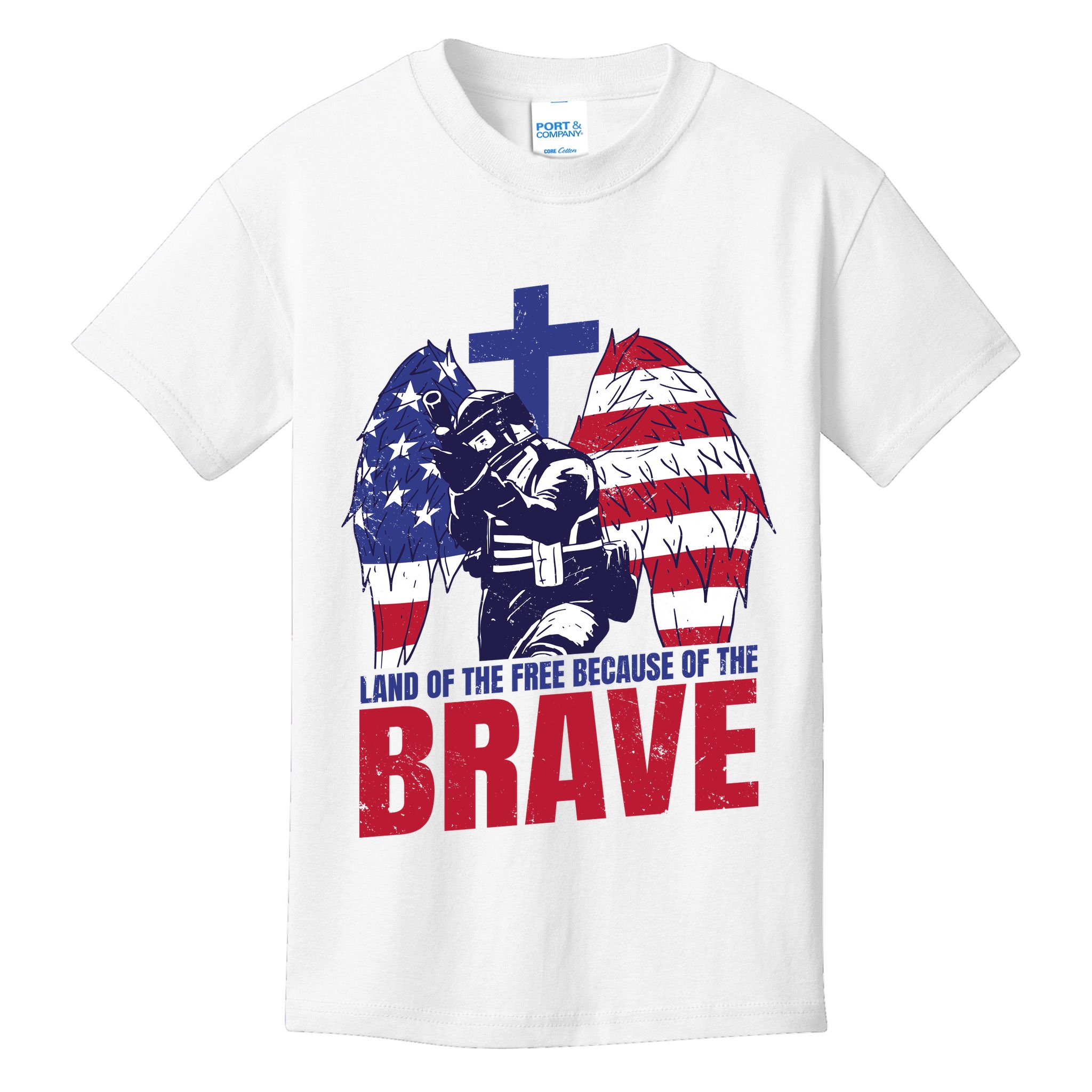 Land Of The Free Because Of The Brave Soldier Cross Kids T-Shirt