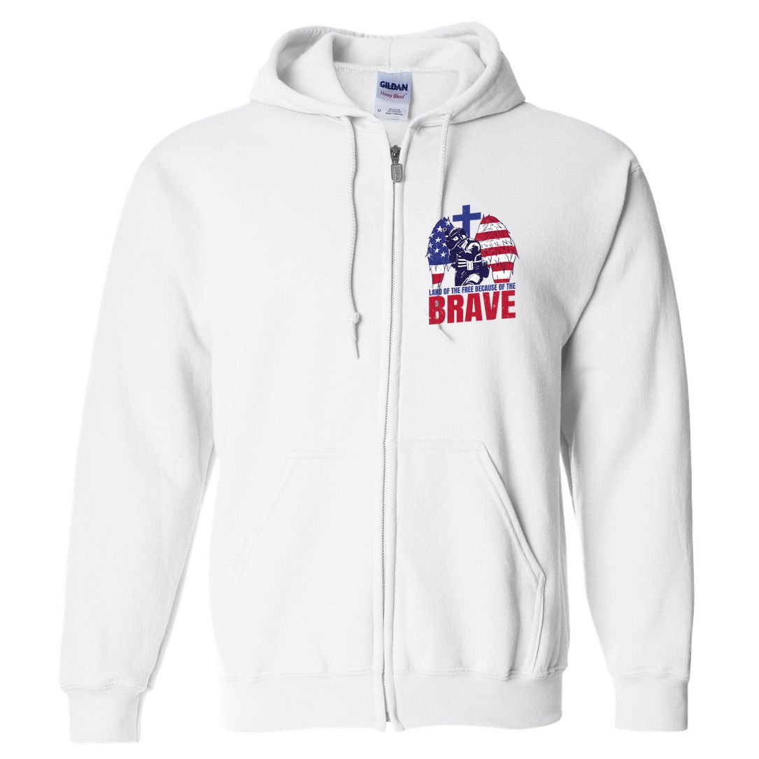 Land Of The Free Because Of The Brave Soldier Cross Full Zip Hoodie