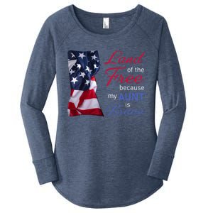 Land Of The Free Because My Aunt Is Brave Gift Veterans Day Cute Gift Women's Perfect Tri Tunic Long Sleeve Shirt