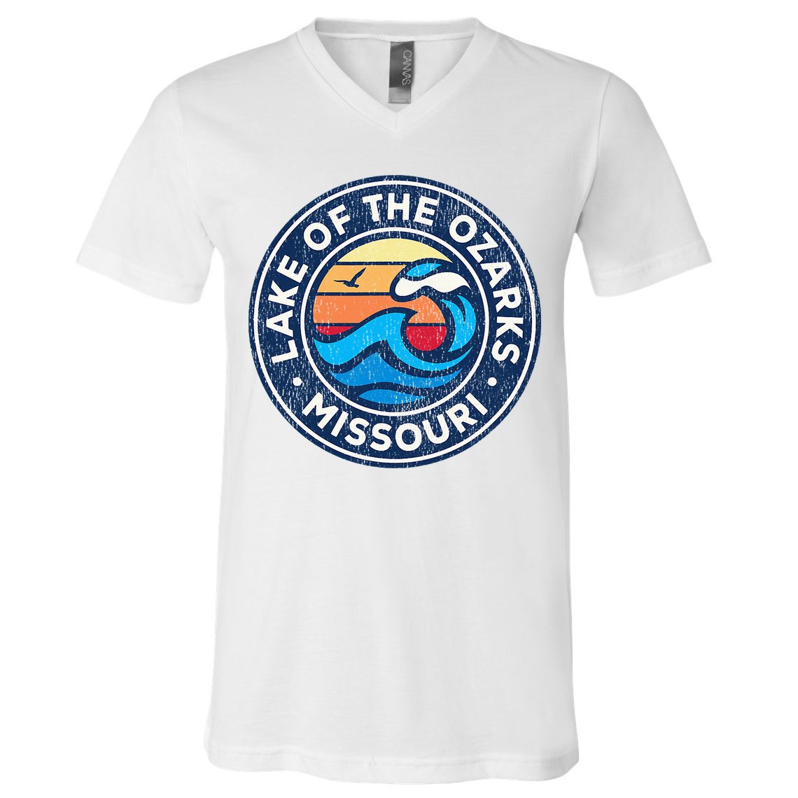 Lake Of The Ozarks Missouri Mo Vintage Nautical Waves Design V-Neck T-Shirt