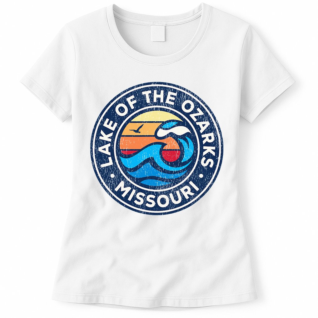 Lake Of The Ozarks Missouri Mo Vintage Nautical Waves Design Womens T-Shirt