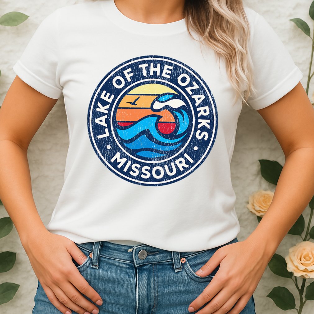 Lake Of The Ozarks Missouri Mo Vintage Nautical Waves Design Womens T-Shirt