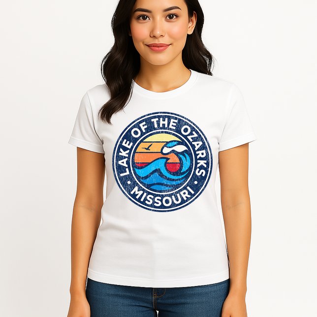 Lake Of The Ozarks Missouri Mo Vintage Nautical Waves Design Womens T-Shirt