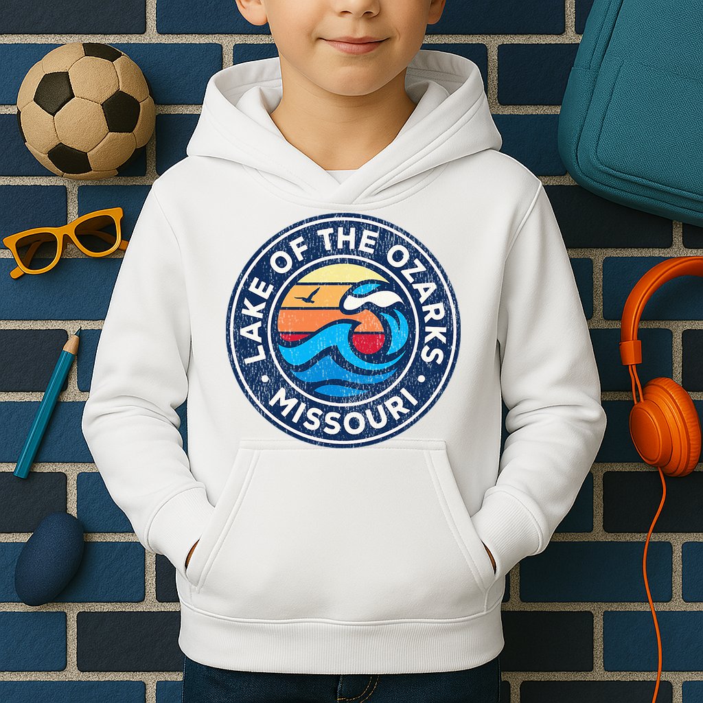 Lake Of The Ozarks Missouri Mo Vintage Nautical Waves Design Kids Hoodie