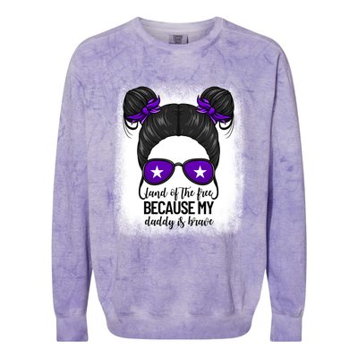 Land Of The Free Because My Daddy Is Brave Purple Up Cute Gift Colorblast Crewneck Sweatshirt