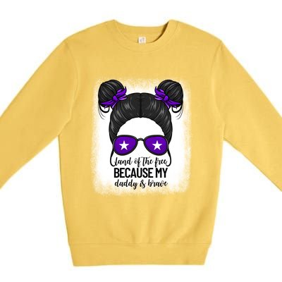 Land Of The Free Because My Daddy Is Brave Purple Up Cute Gift Premium Crewneck Sweatshirt