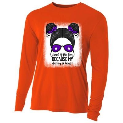 Land Of The Free Because My Daddy Is Brave Purple Up Cute Gift Cooling Performance Long Sleeve Crew