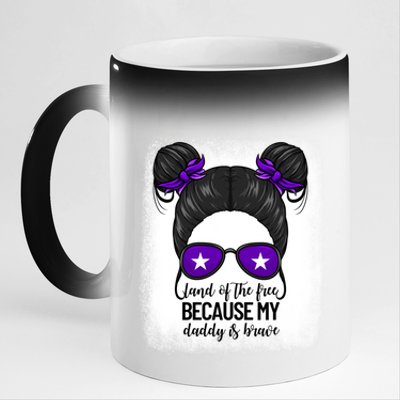 Land Of The Free Because My Daddy Is Brave Purple Up Cute Gift 11oz Black Color Changing Mug