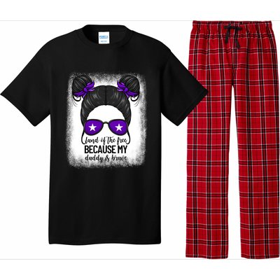 Land Of The Free Because My Daddy Is Brave Purple Up Cute Gift Pajama Set