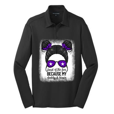 Land Of The Free Because My Daddy Is Brave Purple Up Cute Gift Silk Touch Performance Long Sleeve Polo