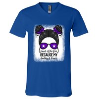 Land Of The Free Because My Daddy Is Brave Purple Up Cute Gift V-Neck T-Shirt