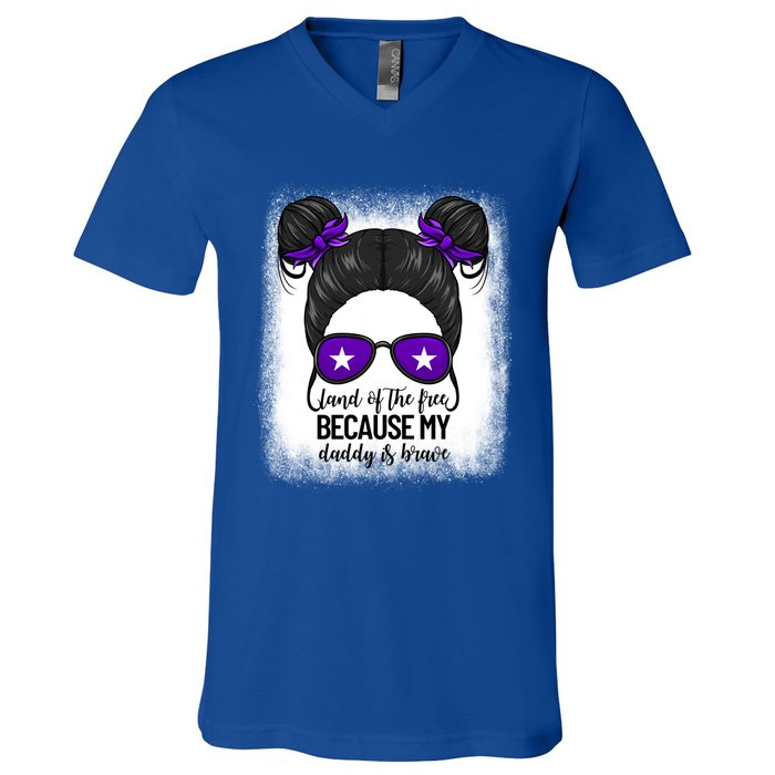 Land Of The Free Because My Daddy Is Brave Purple Up Cute Gift V-Neck T-Shirt