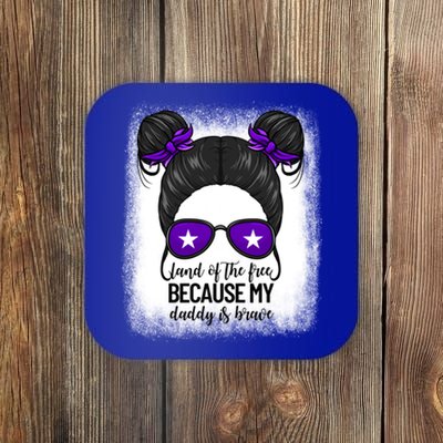 Land Of The Free Because My Daddy Is Brave Purple Up Cute Gift Coaster