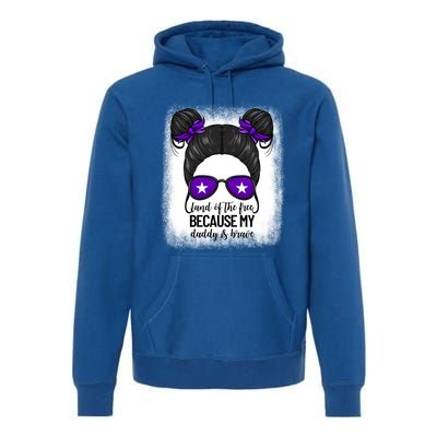 Land Of The Free Because My Daddy Is Brave Purple Up Cute Gift Premium Hoodie