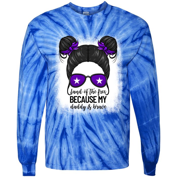 Land Of The Free Because My Daddy Is Brave Purple Up Cute Gift Tie-Dye Long Sleeve Shirt