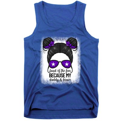 Land Of The Free Because My Daddy Is Brave Purple Up Cute Gift Tank Top