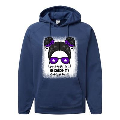 Land Of The Free Because My Daddy Is Brave Purple Up Cute Gift Performance Fleece Hoodie