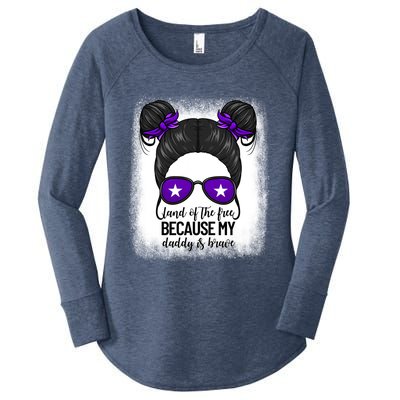 Land Of The Free Because My Daddy Is Brave Purple Up Cute Gift Women's Perfect Tri Tunic Long Sleeve Shirt