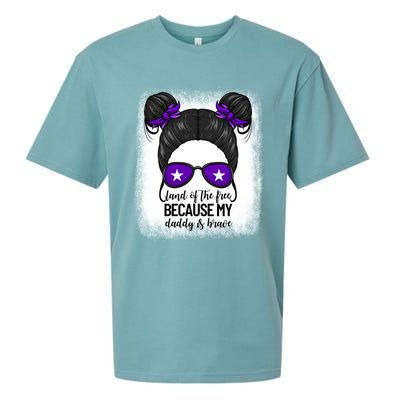 Land Of The Free Because My Daddy Is Brave Purple Up Cute Gift Sueded Cloud Jersey T-Shirt