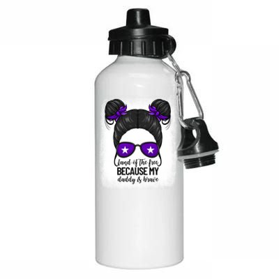 Land Of The Free Because My Daddy Is Brave Purple Up Cute Gift Aluminum Water Bottle