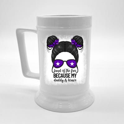 Land Of The Free Because My Daddy Is Brave Purple Up Cute Gift Beer Stein