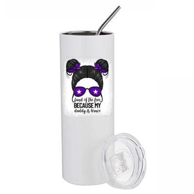 Land Of The Free Because My Daddy Is Brave Purple Up Cute Gift Stainless Steel Tumbler