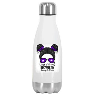 Land Of The Free Because My Daddy Is Brave Purple Up Cute Gift Stainless Steel Insulated Water Bottle