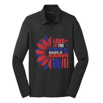 Land Of The Free Because Of The Brave Veteran Gift Silk Touch Performance Long Sleeve Polo