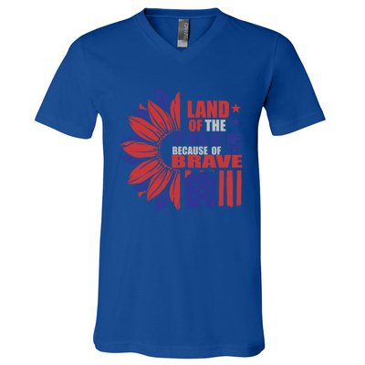 Land Of The Free Because Of The Brave Veteran Gift V-Neck T-Shirt