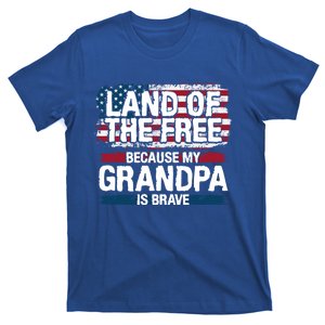 Land Of The Free Because My Grandpa Is Brave Veteran Army Cute Gift T-Shirt