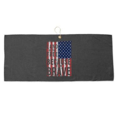 Land Of The Free Because Of The Brave Vintage American Flag Funny Gift Large Microfiber Waffle Golf Towel