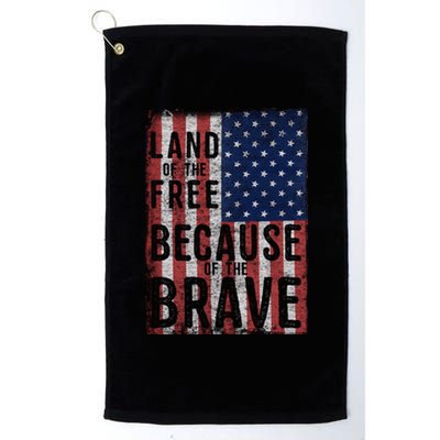 Land Of The Free Because Of The Brave Vintage American Flag Funny Gift Platinum Collection Golf Towel