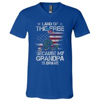 Land Of The Free Because My Grandpa Is Brave Veterans Gift Cool Gift V-Neck T-Shirt