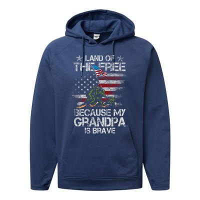 Land Of The Free Because My Grandpa Is Brave Veterans Gift Cool Gift Performance Fleece Hoodie