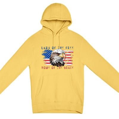 Land Of The Free Home Of The Brave Bald Eagle Us Flag Premium Pullover Hoodie