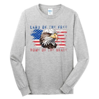 Land Of The Free Home Of The Brave Bald Eagle Us Flag Tall Long Sleeve T-Shirt