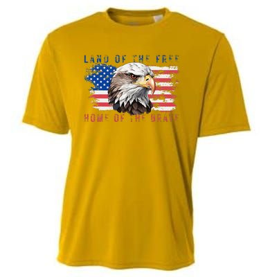 Land Of The Free Home Of The Brave Bald Eagle Us Flag Cooling Performance Crew T-Shirt