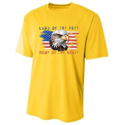 Land Of The Free Home Of The Brave Bald Eagle Us Flag Performance Sprint T-Shirt