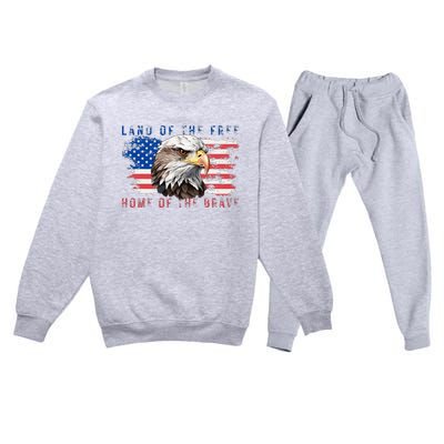 Land Of The Free Home Of The Brave Bald Eagle Us Flag Premium Crewneck Sweatsuit Set