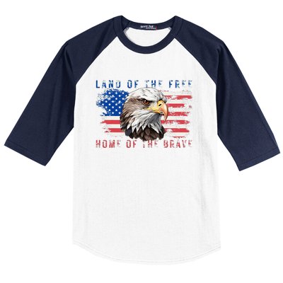 Land Of The Free Home Of The Brave Bald Eagle Us Flag Baseball Sleeve Shirt