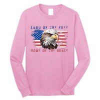 Land Of The Free Home Of The Brave Bald Eagle Us Flag Long Sleeve Shirt