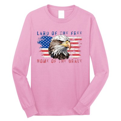 Land Of The Free Home Of The Brave Bald Eagle Us Flag Long Sleeve Shirt