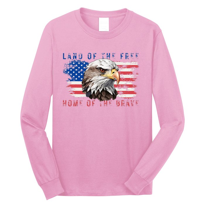 Land Of The Free Home Of The Brave Bald Eagle Us Flag Long Sleeve Shirt