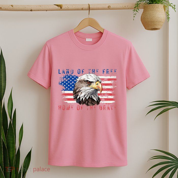 Land Of The Free Home Of The Brave Bald Eagle Us Flag T-Shirt